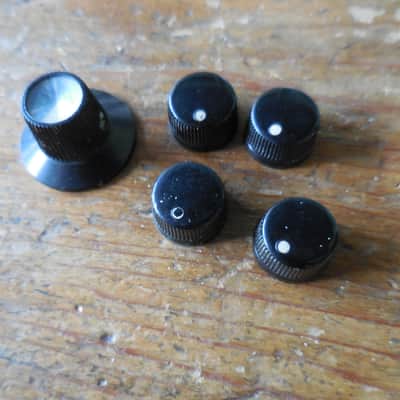 National Vintage Guitar Knobs Complete Set of 5 Black Original Knobs image 4