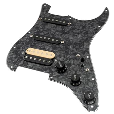 Pro Auto-Split Hss Loaded Pickguard St Prewired Pickguard With Artec Alnico 5 Single Coil Humbucker Pickups For American/Mexico Import Squier Strat Electric Guitar, 4Ply Black Pearl image 6