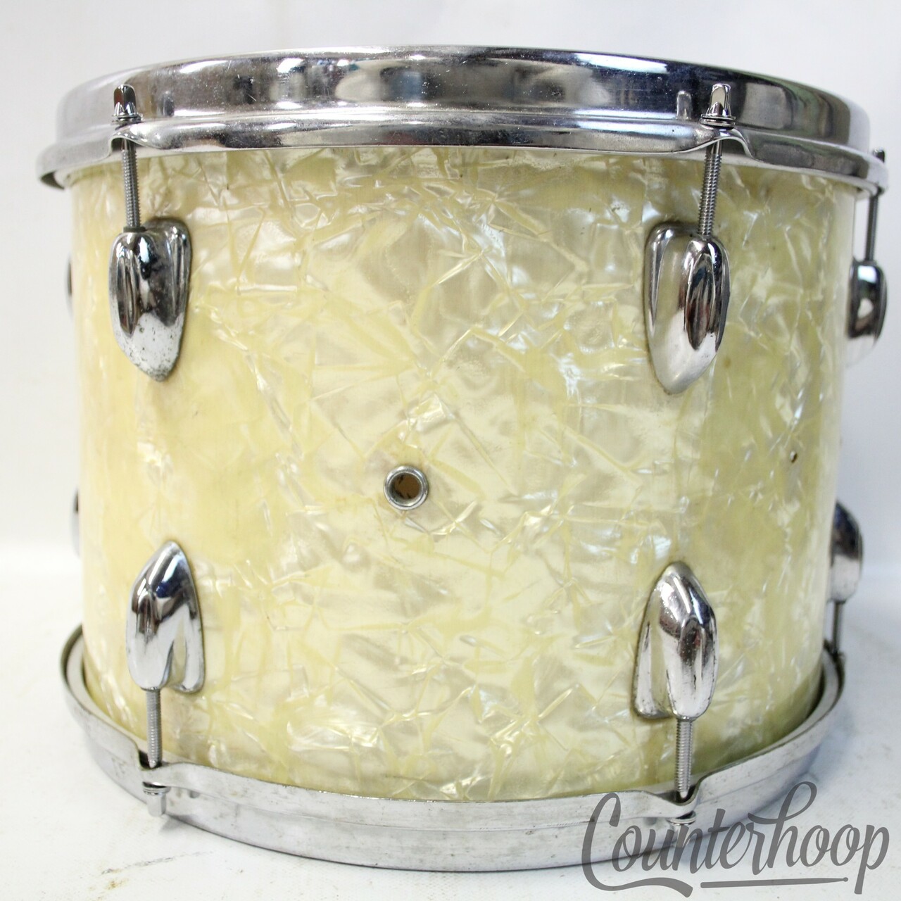 MIJ 13x9"Tom Drum White Marine Pearl WMP Vintage 60s Japan 3Ply+Rings Sling-Copy — main photograph