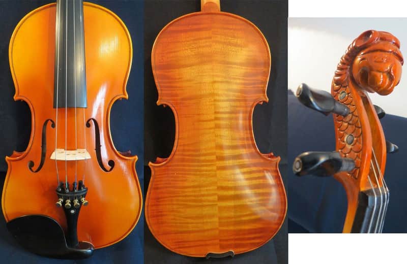 SONG Violin Full size with carved Animal scroll Neck, Hand made,Stradivari style,flames maple,nice spurce. Good Sound image 1
