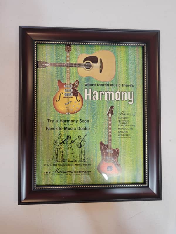 1965 Harmony Guitars Color Promotional Ad Framed Silhouette, Sovereign & H-77 Original image 1