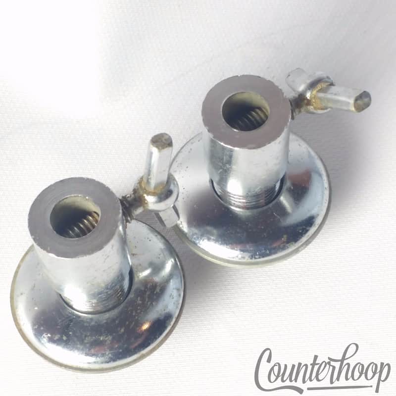 Gretsch Disappearing Spur Mounts Straight Bass Drum Leg Receivers 50s Chrome W&A - Excellent / 6.95/24.95 image 1