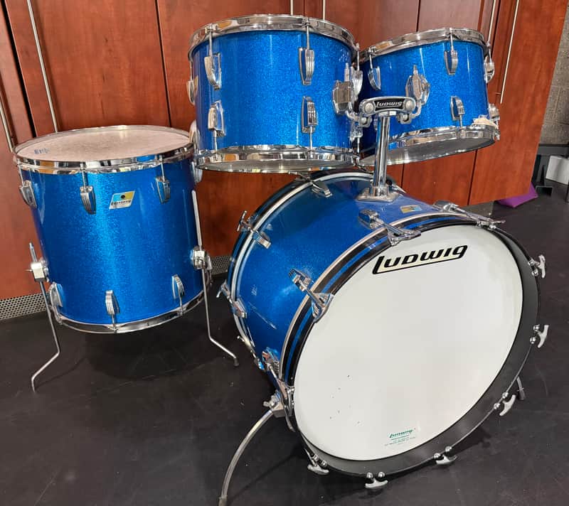 Ludwig Vintage Drumset 22”-12”-13”-16” 1970s - Blue Sparkle image 1