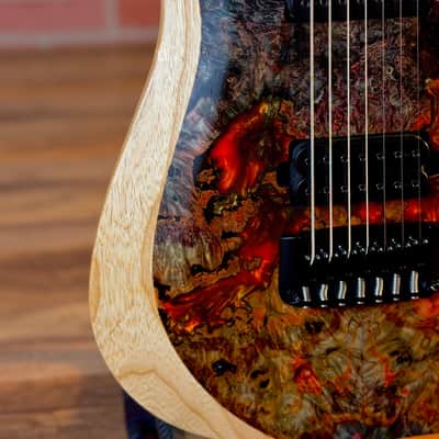 Schecter USA Custom Shop Sunset Extreme 7-string Electric Guitar - Natural Satin Stabilized Burl Top image 4