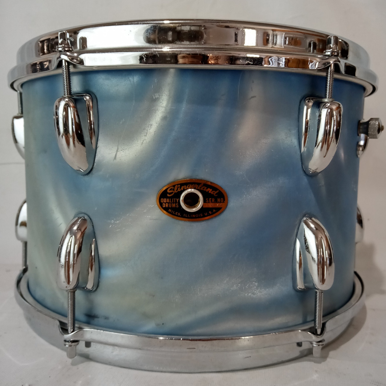 Slingerland 8x12"Tom Drum Blue Satin Flame '68-9 Aluminum Set-O-Matic/COB Brass — main photograph