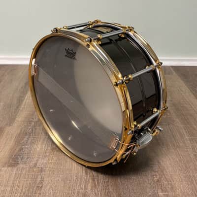 Pearl SF1465 14x6.5" Steve Ferrone Signature Brass Snare Drum with Gold Hardware 2000s - Black Nickel Over Brass image 11