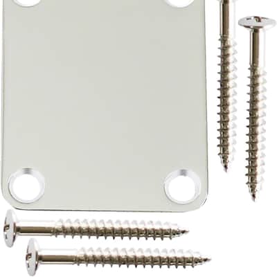 Electric Guitar Neck Plate 4 Holes with Screws Compatible with Strat Tele Style Electric Guitar Bass Parts Replacement Chrome 64 x 51mm image 1