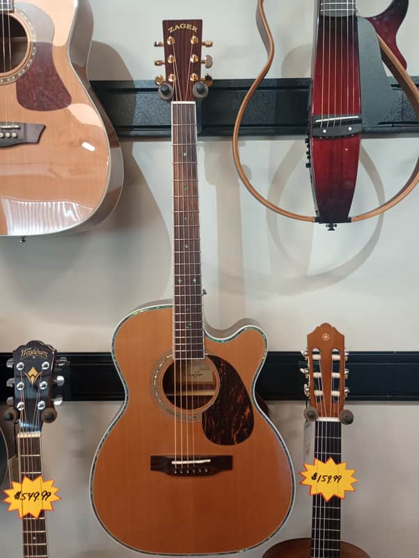 Zager ZAD80CE Solid Cedar/Rosewood Acoustic/Electric Guitar - Natural image 1