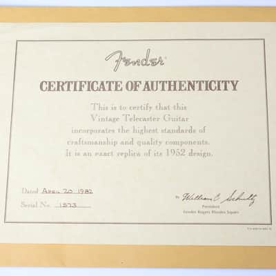 1982 Fender American Vintage '52 Telecaster 1952 Reissue Fullerton AVRI USA First Year Blackguard w/COA image 3