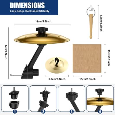 Car Cymbal Air Vent,Mini Drum Crash Cymbal Set With Mini Drum Stick & 2 Thumb Cymbals,Compact and Durable Car Accessory Compatible with Most Vehicles (Gold) image 2