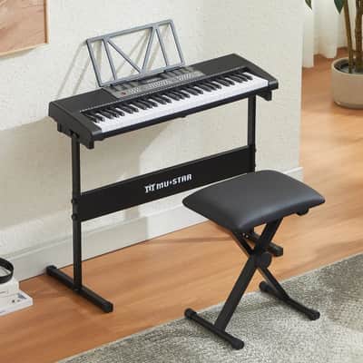 MUSTAR Black 61Key Lighted Up Electric Piano Keyboard Bench,Headphone,Microphone image 3