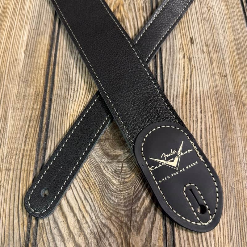 Fender Custom Shop Guitar Bass Strap Black Leather 2" Strat Tele image 1
