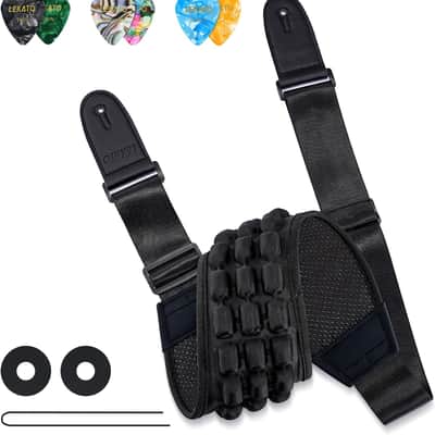 Guitar Strap for Electric Guitar Bass with 3.5″ Wide Air Cell Cushions Bass Strap Padded Guitar Straps with Strap Locks, Picks, Adjustable Length from 47″ to 60″ image 3