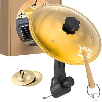 Car Cymbal Air Vent,Mini Car Drum Crash Cymbal Set with Mini Drum Stick & 2 Finger Cymbals ,Fun Dashboard Instrument, Fun Gfit,Universal Fit for Most Cars (Gold) image 1