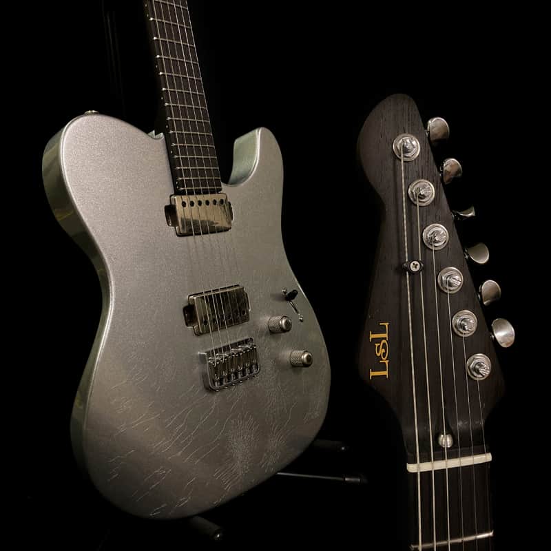 LsL Instruments T Bone 24 Tele, Swamp Ash, Wenge, Custom Shop "Icey" Telecaster, Pale Ice Blue Metallic, Checked Nitro Bad Bone 2, Reversed Headstock image 1
