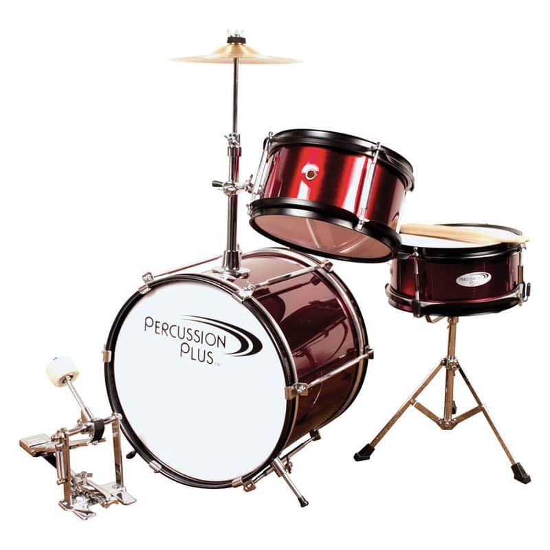 Kids Childrens 3-Pc Toy Drum Kit Set w/ Cymbal, Pedal & Throne - Red image 1