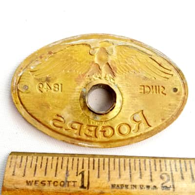 Rogers Eagle Badge Brass Snare/Bass/Tom Drum Tag 1954-8 Cleveland USA+OG Grommet image 2
