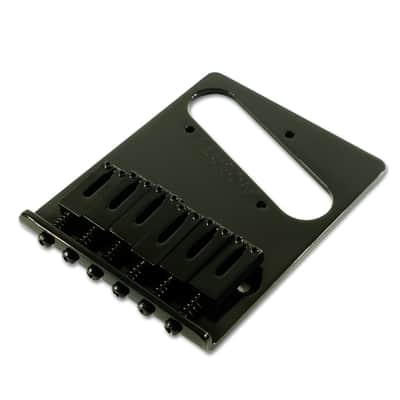 Kluson 4 hole 6 Saddle Telecaster Drop in Upgrade Bridge, Brass Saddles, Black