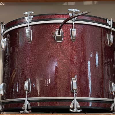 1970's Ludwig 3-Ply Burgundy Sparkle 15x26 13/14/16/18/26 Drum Kit Re-Wrap image 10