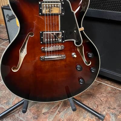 D'Angelico Premier DC Semi-Hollow Double Cutaway with Stop-Bar Tailpiece 2023 - Present - Brown Burst image 1