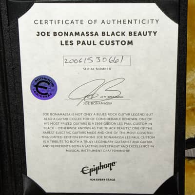 Epiphone - 2020 Joe Bonamassa Les Paul Custom Black Beauty Electric Guitar Antique Ebony w/OHSC and COA - USED image 14