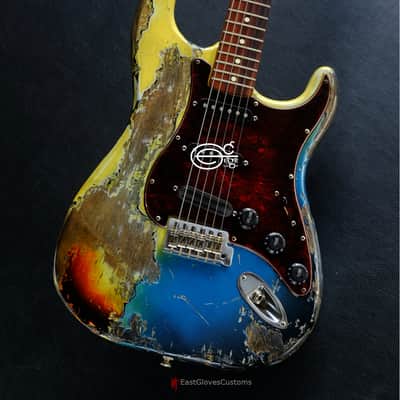 Fender Stratocaster Pelham Blue over Yellow/Sunburst Heavy Aged Relic by East Gloves Customs (RARE) image 7