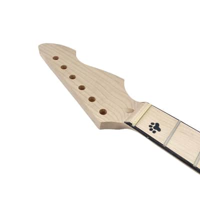 22 Fret Electric Guitar Neck 25.5 inch Maple Wood Neck with Cat Inlay Maple Fretboard, Bolt-On Neck for Builds image 3