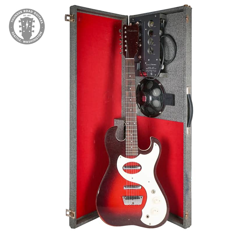 1960's Silvertone 1457 Red Burst Guitar w/ Amp in Case - Very Good