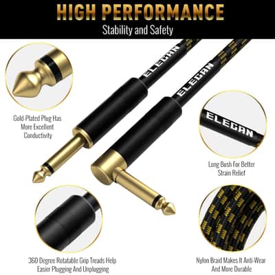 2 Pack Guitar Cable 4ft | 1/4 Inch TS Instrument Cables with Right Angle and Straight Connectors for Electric Guitar Bass Amp image 2