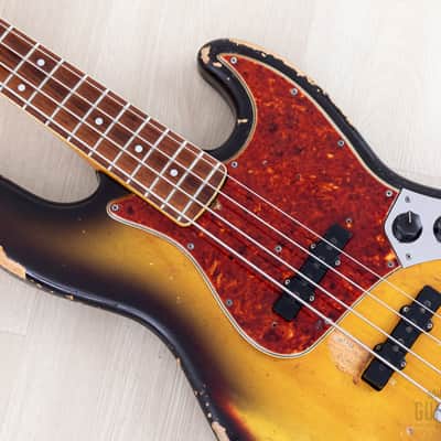 1966 Fender Jazz Bass Sunburst Padauk Fretboard Binding + Dots w/ Case image 7
