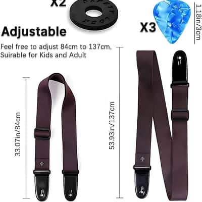 Guitar Strap with Pick Pocket,3 Guitar Picks and 2 Strap Locks for Bass,Electric,Acoustic Guitar(Brown) image 3