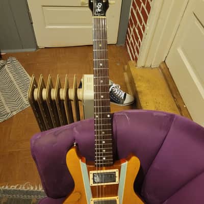 Gibson  Les Paul Jr  1959 Modded Maple Top With Brazilian Rosewood Inserts Painted Blue And Orange With Added Old Growth Flame Maple Cap Odd Ball Conversion image 3