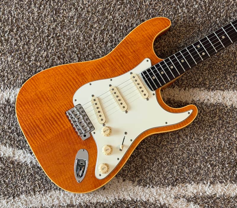 RARE&CLEAN! Fender Japan AST-110DMC Aerodyne Special Flame Maple Top Stratocaster 2006-2008 - Flame Amber Japanese-Market-only Model w/Vanzandt Pup Upgraded MIJ image 1
