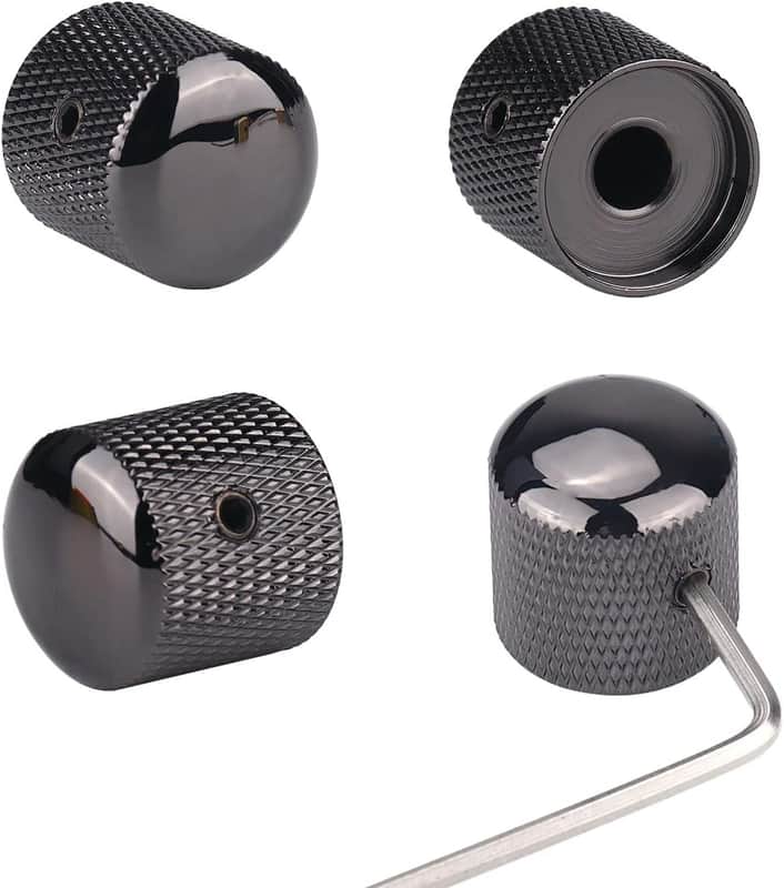 4Pcs Metal Guitar Knobs Black Volume Tone Speed Control Dome Knob with  Keys Screws for Electric Guitar Bass Accessories (Black Nickel) image 1