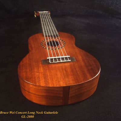 Handmade Concert Long Neck Guitarlele, Solid Hawaiian Koa, Slotted Head, Soft-bag, Bruce Wei GL-2080 image 9