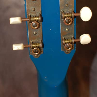 1955 Stella Harmony Sundale Pacific Blue White Pro Neck Reset Plays Great Softshell Case image 6