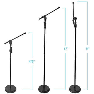 One Hand Microphone Stand With Weighted Heavy Round Base And Quick Grip Height Adjustment - Telescoping Mic Boom Arm Included. Tall Microphone Stand For Singing (Ms-201Rb) image 2