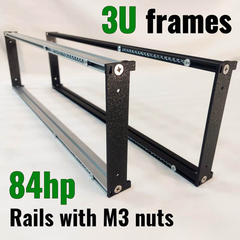 3U 84HP Eurorack Rails Kit with Brackets & M3 Nuts (Black / Silver) image 1