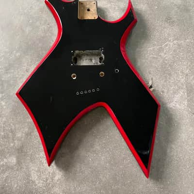 Black Single Humbucker Warlock Style Guitar Body with Red Binding