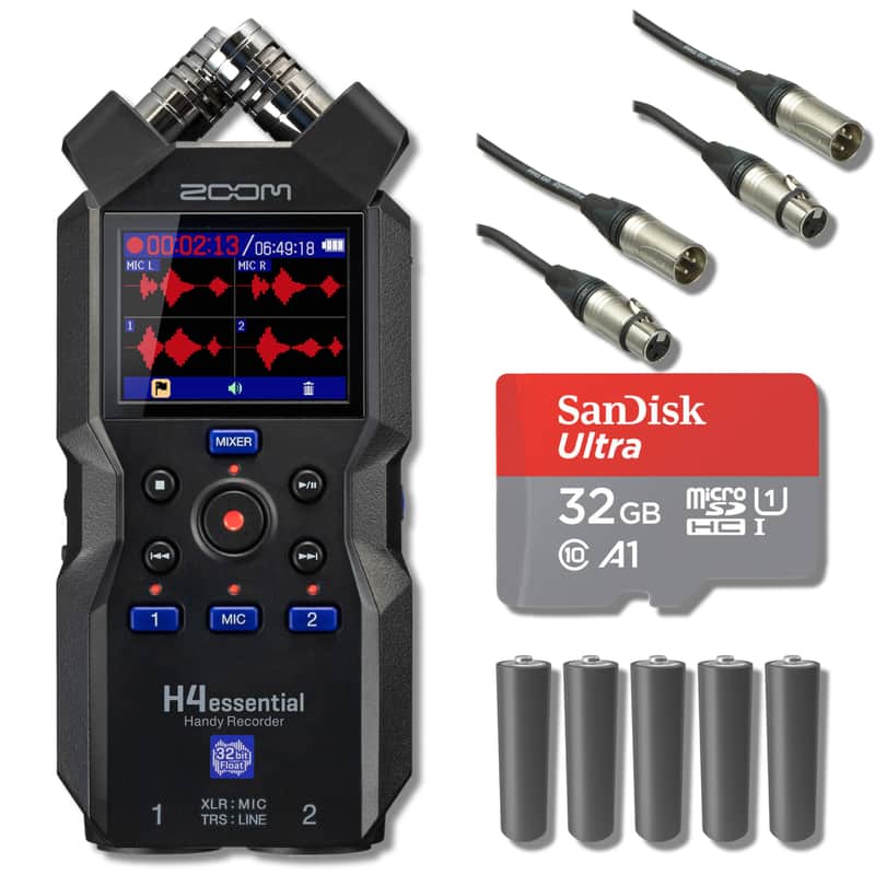 Zoom H4essential 4-Track 32-Bit Float Portable Audio Recorder with 32GB microSD Card, 25' XLRs and AA Batteries image 1