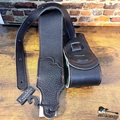 Franklin Strap 3" - Original Black Glove Leather Guitar/Bass Strap with Red Stitching image 1