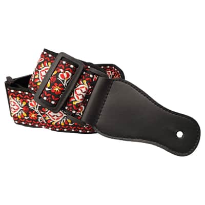 Red Orange Black White Retro Jacquard Woven Guitar Strap image 6