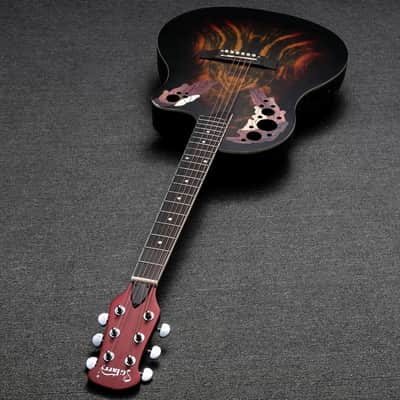 Glarry 41 inch Full-Size Cutaway Acoustic-Electric Guitar Grape Voice Hole Spruce Top Round Back 2020s - Sunset Color image 17