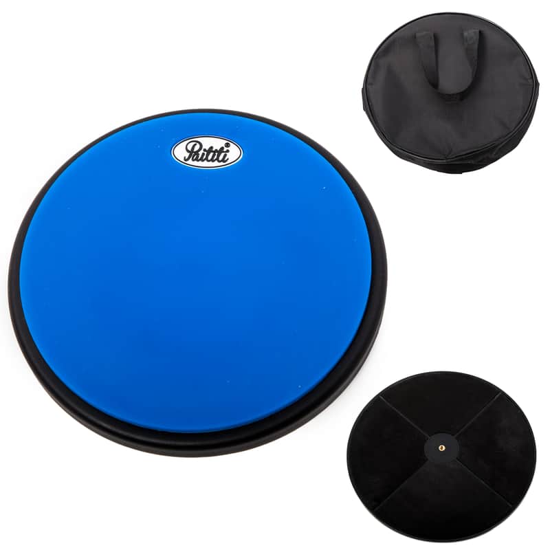 PAITITI 10 Inch Silent Portable Practice Drum Pad Round Shape with Carrying Bag Blue Color image 1