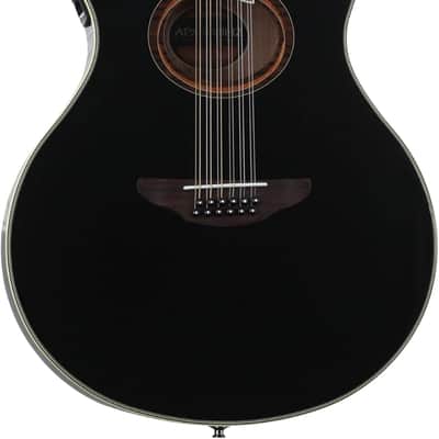 Yamaha 12 String Black Thinline Cutaway Acoustic Electric Guitar image 3