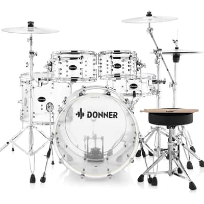 (Accept Offers) Donner DDS-1000 Crystal 22-inch 5-Drum Set for Adults Transparent+White image 1