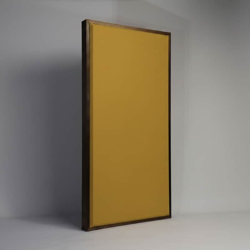 Custom Framed Acoustic Wall Panel | Gold Fabric & Red Mahogany Wood Frame | Furniture-Quality Sound Absorbing Panel | Recording Studio, Home Studio, Mixing Room, Podcast Studio, Home Theater, Listening Room, Office & Vocal Booth | Made in USA image 1