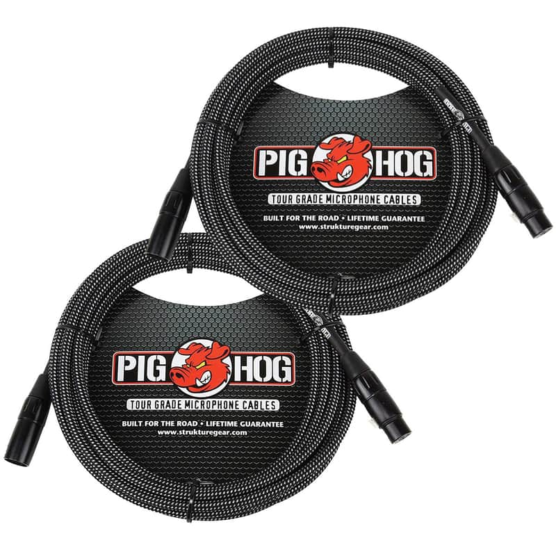 2 Pack Pig Hog PHM20BKW XLR High Performance B&W Microphone Cable, 20 Ft - New image 1