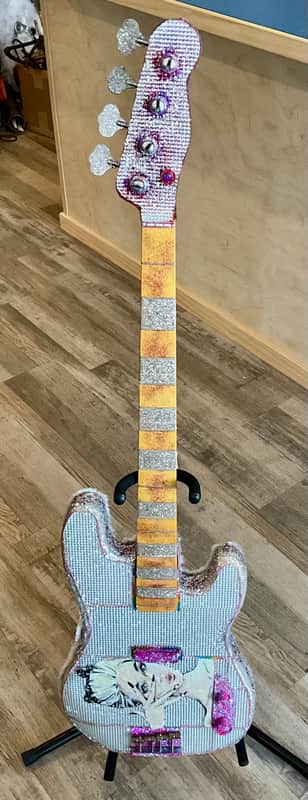 4-String Bass Guitar - Diamond & Pink Rhinestone Sparkle image 1