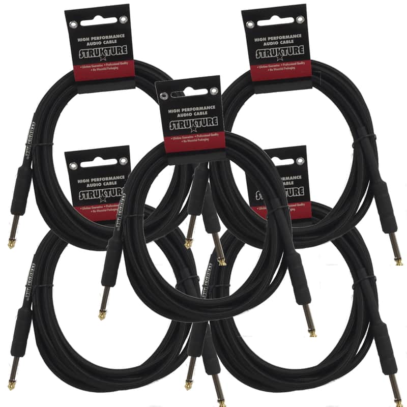 5 PACK Black 10ft Strukture 6MM Woven Instrument Cable 1/4" to 1/4" SC10W thick ABS inner sleeve image 1